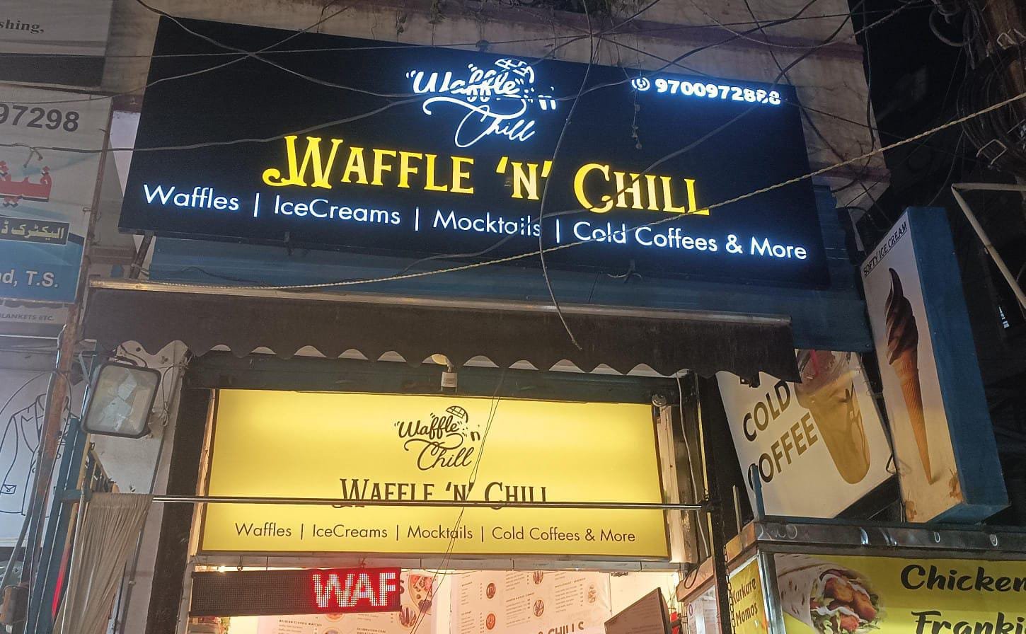 Waffle N Chill illuminated shop sign